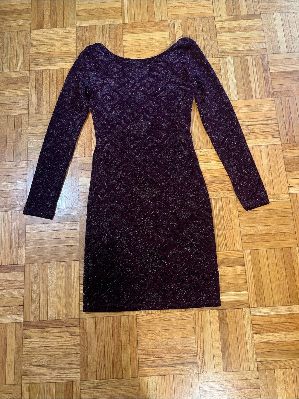 Sexy & Sparkly in Emerald Sundae Long-Sleeve Bodycon Dress in Plum size Small